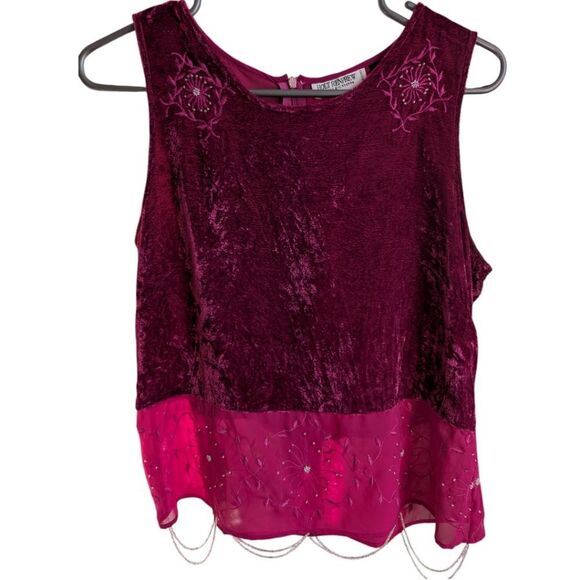 Holt Renfrew Berry Pink Embroidered Viscose Velvet Sleeveless Top Beaded Medium - Picture 7 of 13
